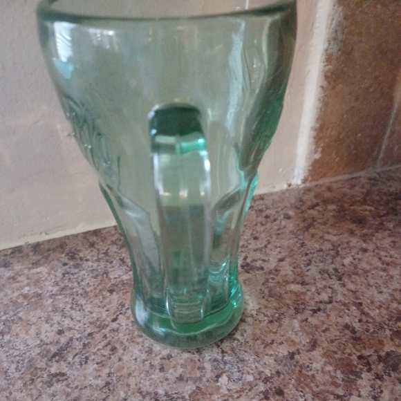 CocaCola Mug Clear With Green Tint Heavy Glass Pre Owned  Marked With J - Picture 6 of 7